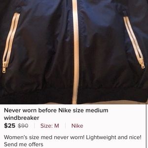 Never worn before nike size M windbreaker